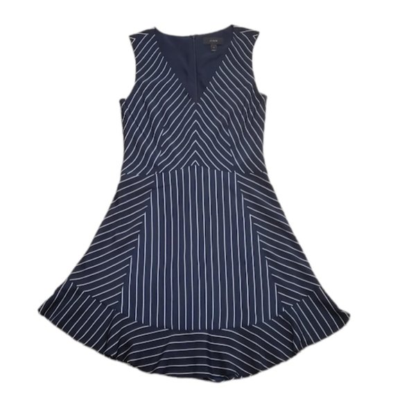 J. Crew Women Size 4 Blue White Striped V-Neck Sleeveless Fit Flare Dress